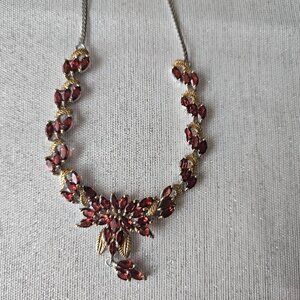 Vintage Garnet and Sterling Silver with Gold Accent Statement Necklace